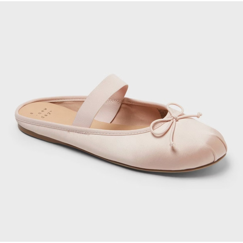 Pink Satin Ballet Mule Flats Bow A New Day Imani Women's Size 8 Slip On
